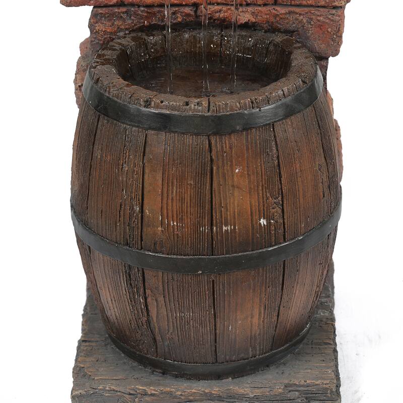 Resin Wine Bottle and Barrel Outdoor Fountain with LED Lights