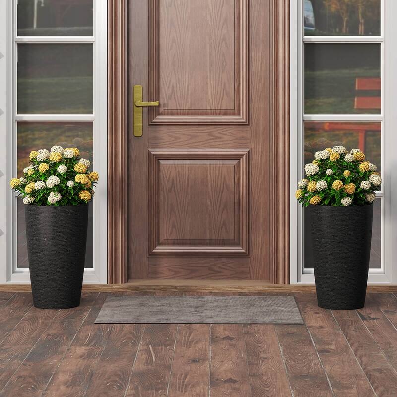 Costway 21" Tall Plastic Planters Set of 2 with Optional Drainage - See Details