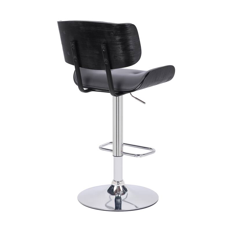 Brooklyn Black Wood Upholstered Adjustable Height Swivel Bar Stool