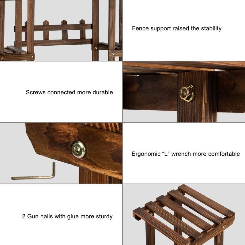 4-Story 7-Seat Multi-Function Carbonized Wood Plant Stand