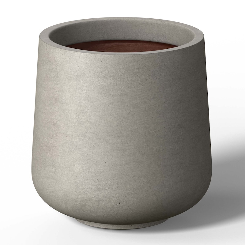Concrete Tall Round Flower Planter Pot with Drainage Hole - Natural Gray - 16.5 x 17.5 in