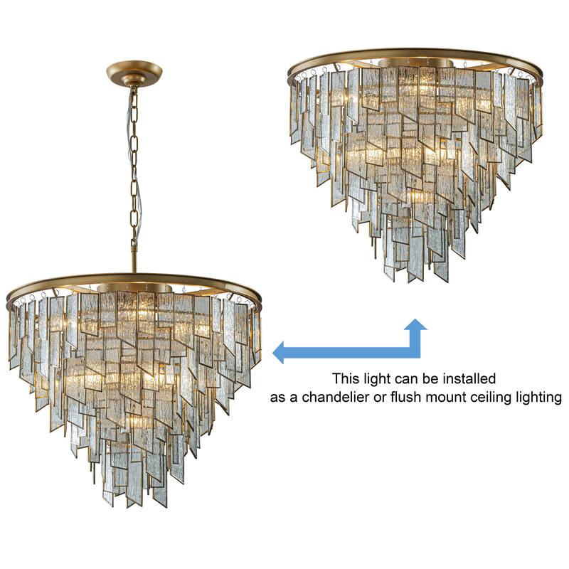 6/9-Light Luxury Water Ripple Glass Chandelier Pendant Light Modern Brass Frame Lighting Fixture for Dining Room Living Room