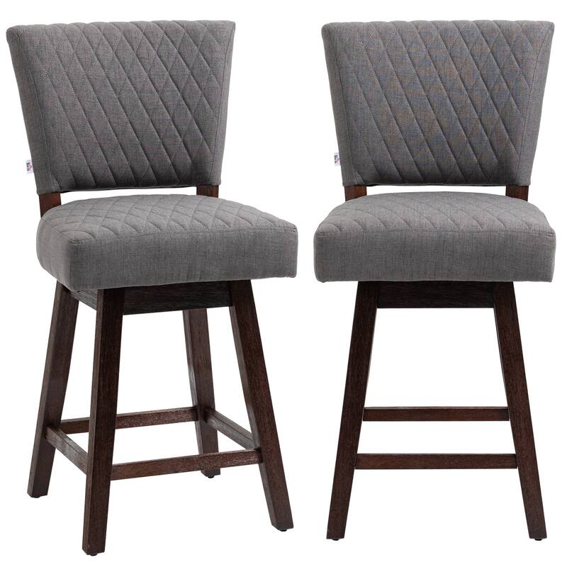 2-Pcs Counter Height Bar Stools, Swivel Dining Chairs Dining Chairs with Diamond Pattern Cushions and Footrest