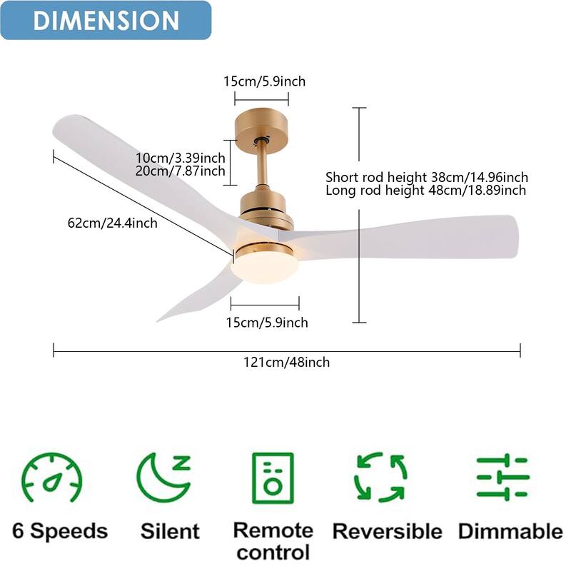 47In Modern 3-Blade 6-Speed Propeller Ceiling Fan Light with Remote