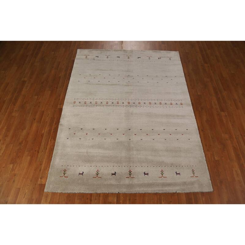 Gabbeh Oriental Area Rug Hand-Knotted Orange Wool Carpet - 5'9" x 7'8"