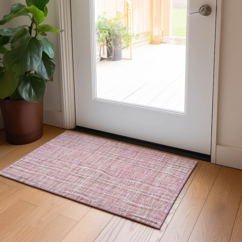 Machine Washable Indoor/ Outdoor Modern Century Chantille Rug - Pink - 1'8" x 2'6"