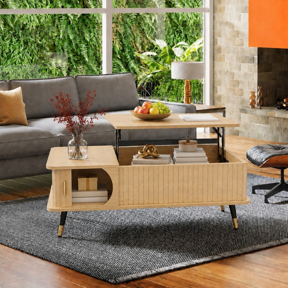 Wood Lift Top Coffee Table with Hidden Compartment and Large Storage Shelf