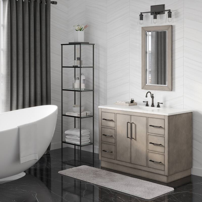 Hugo 30 In. Marble Countertop Vanity in Grey Oak with Mirror