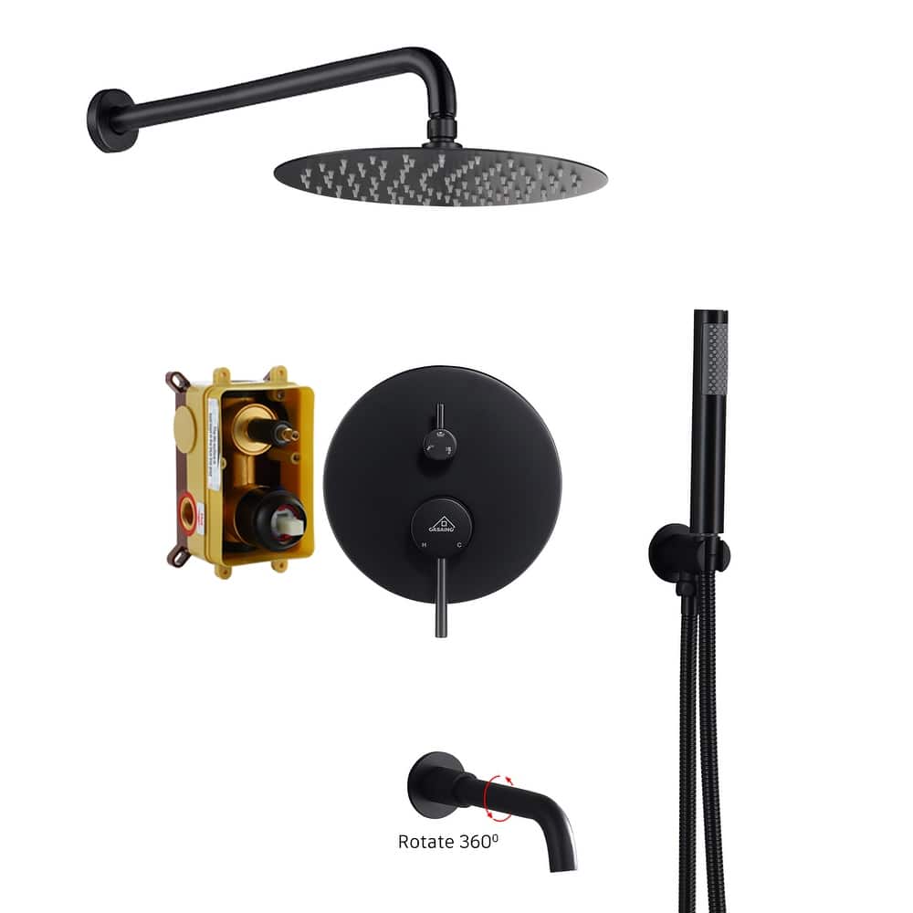 1-Spray Pattern Round 10-inch Wall Mount Shower System with Tub Faucet
