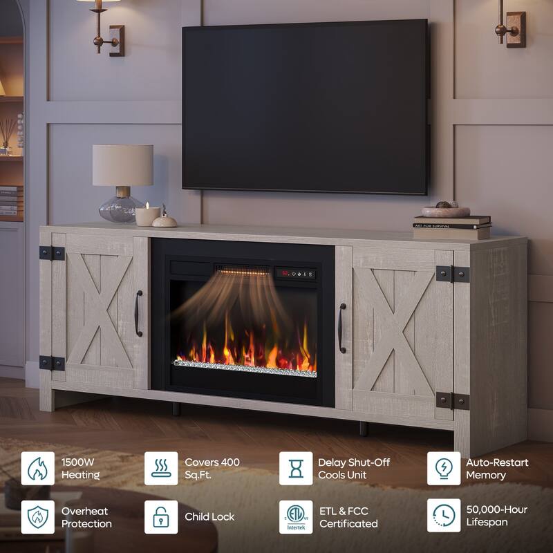 Bestier 63'' Fireplace TV Stand with Electric Fireplace Heater & Storage Cabinet for TVs up to 70 Inch