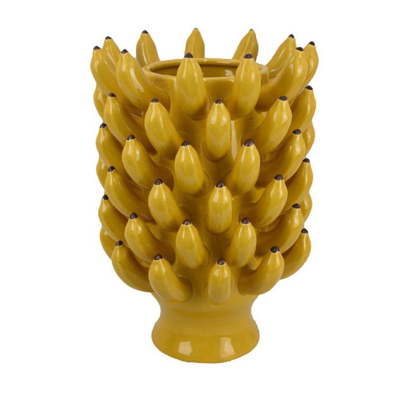 Joseph Accent Vase with Tiered Banana Accents, Yellow Ceramic 17 Inch