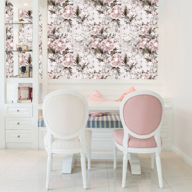 Antique Pink Peonies Peel and Stick Wallpaper 24''w x 10'L - 10'ft H x 24''inch W