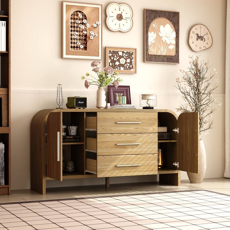 Rounded - corner Storage Cabinet: Light Wood Finish with a Soft - edged Design for Ample Storage