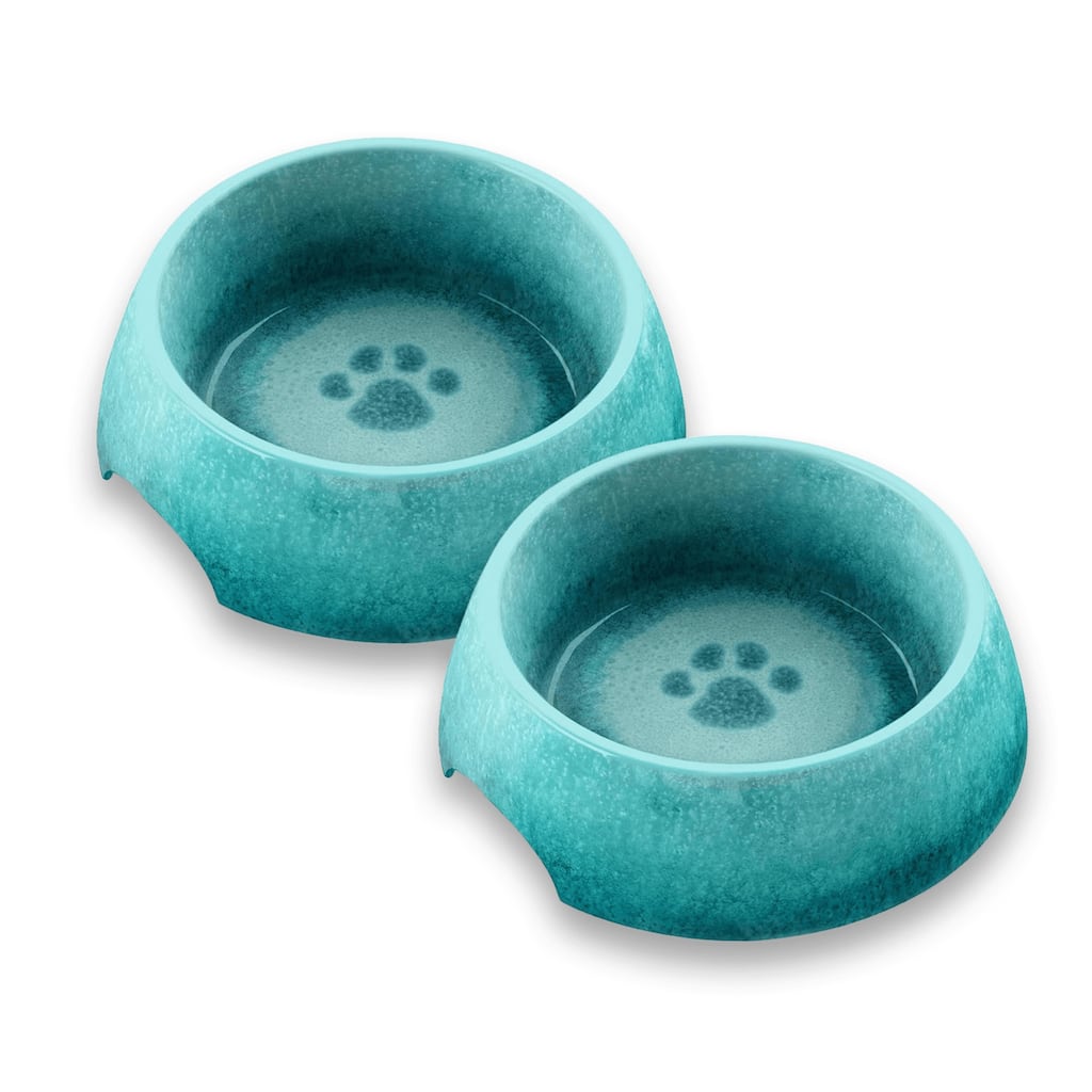 Abode Homewares Paw Print Reactive Melamine Bowl - Teal - Set of 2