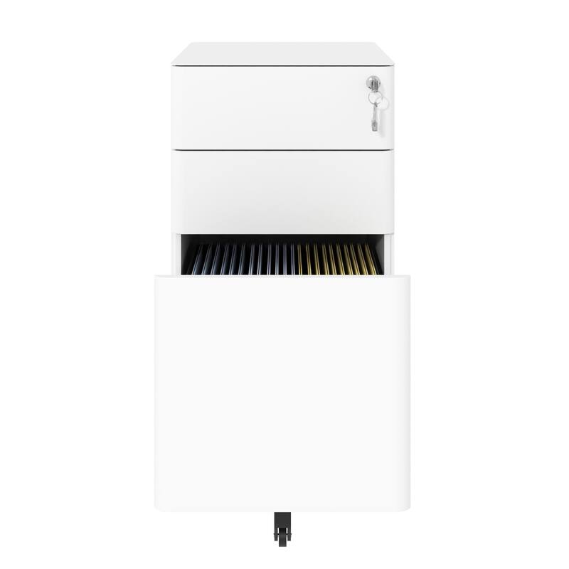 3-Drawer Mobile File Cabinet with Lock, All-Steel Metal Storage on Wheels, Two Shallow & One Deep Drawer, Anti-Tip Design