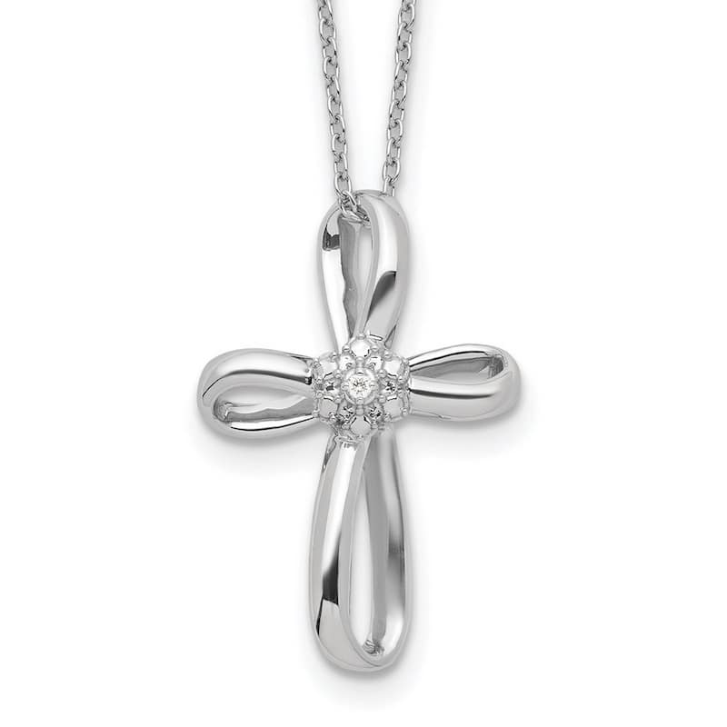 Curata Sterling Silver 18" Genuine Diamond Infinity Ribbon Cross Necklace - 17x35mm