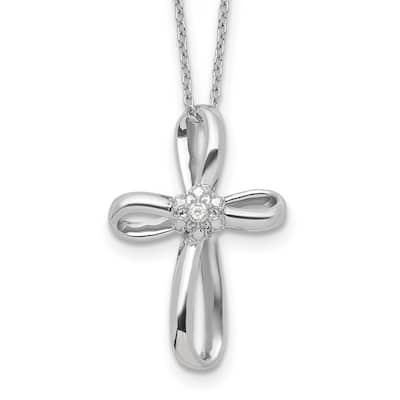 Curata Sterling Silver 18" Genuine Diamond Infinity Ribbon Cross Necklace - 17x35mm