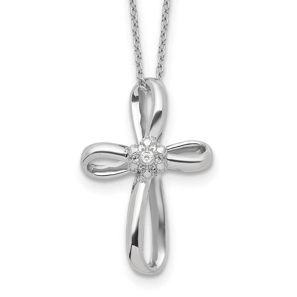 Curata Sterling Silver 18" Genuine Diamond Infinity Ribbon Cross Necklace - 17x35mm