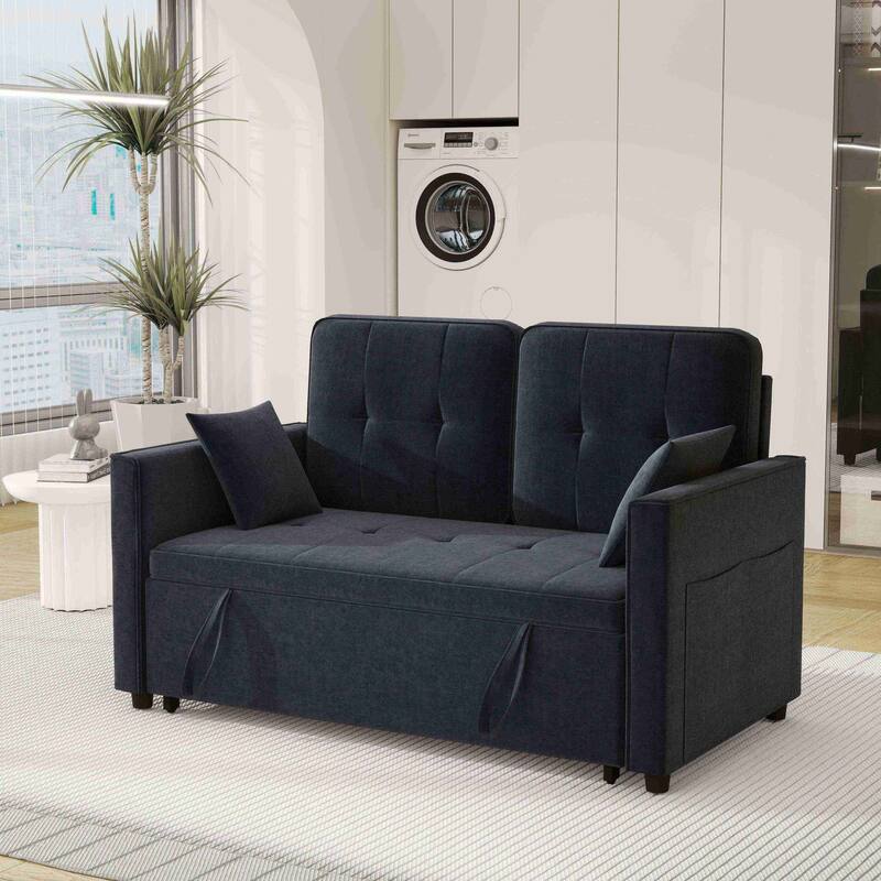 3 in 1 Convertible Sleeper Sofa Bed, Futon Couches for Living Room with Side Pocket, Adjustable Backrest