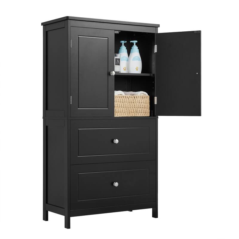 GDFStudio - Emery 43" Tall Bathroom Storage Cabinet with Adjustable Shelf and Dual Drawers, Modern MDF Organizer