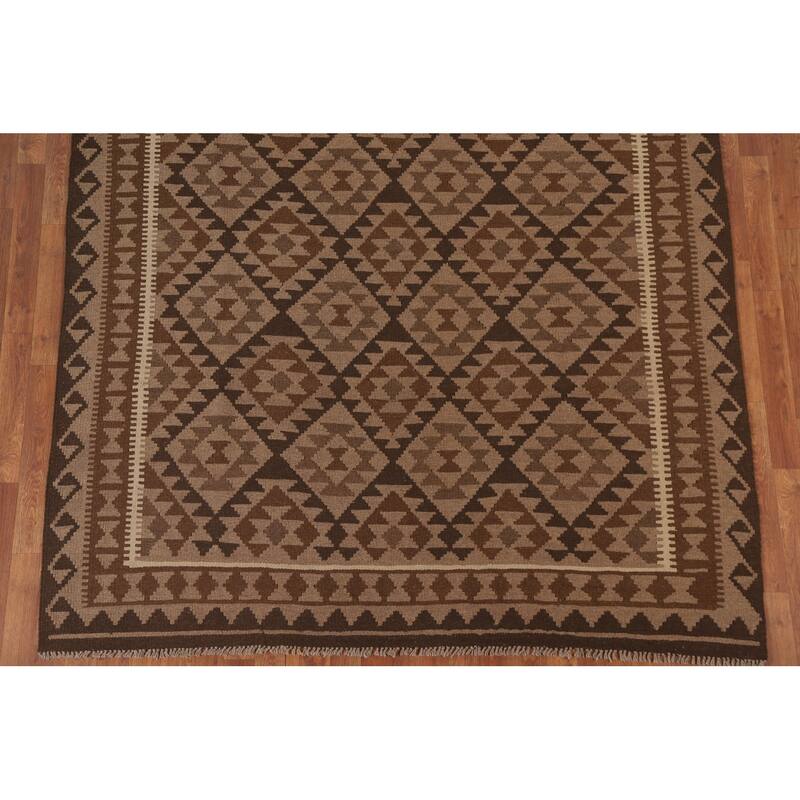 Hand Woven Oriental 100% Wool Carpet Southwestern Geometric Brown Kilim Area Rug - 9' 9'' X 6' 7''