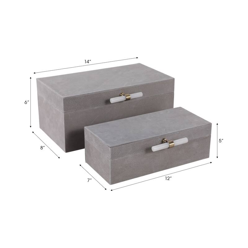 Wood Decorative Boxes with Lid Stone Handle (Set of 2) - 5/6" Gray - 14" x 9.25" x 6.5"