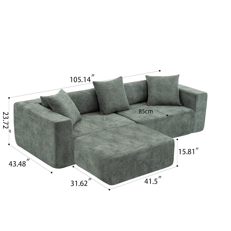 Modular Cross-Section With L-Shaped Lounge Chair, Cloud Sofa,Soft Cushion Sofa - No Installation Required