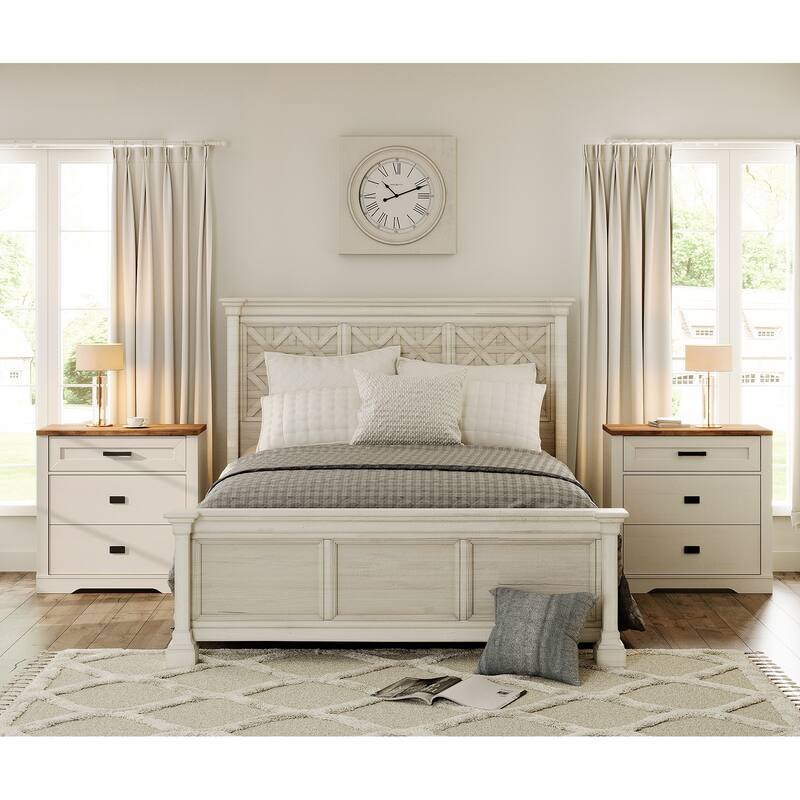 Large Nightstand for Bedroom,Farmhouse Bedside Table with Wide Drawers - Antique White - 6-drawer