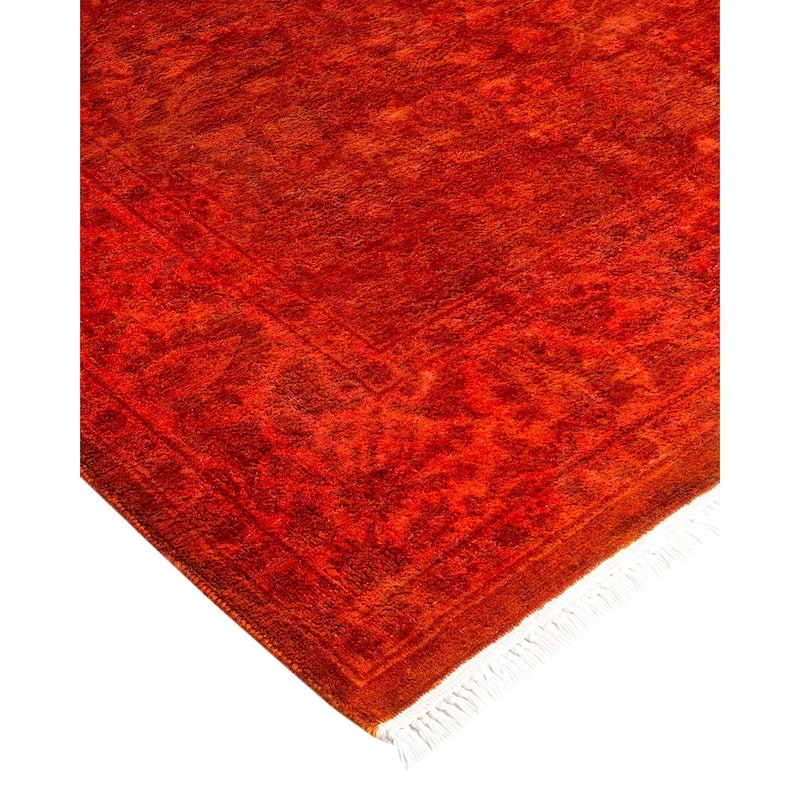 Overton Hand Knotted Wool Vintage Inspired Modern Contemporary Overdyed Orange Area Rug - 3' 1" x 13' 0"