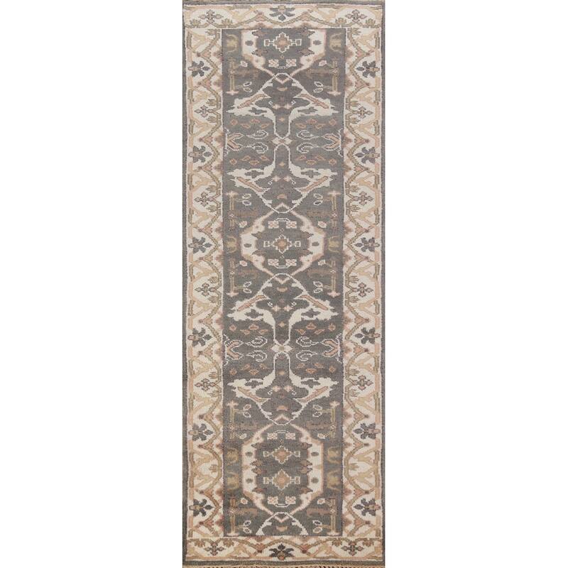 Gray Oushak Oriental Runner Rug Transitional Handmade Wool Carpet - 2'7" x 9'11"