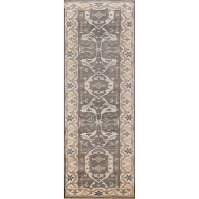 Gray Oushak Oriental Runner Rug Transitional Handmade Wool Carpet - 2'7" x 9'11"