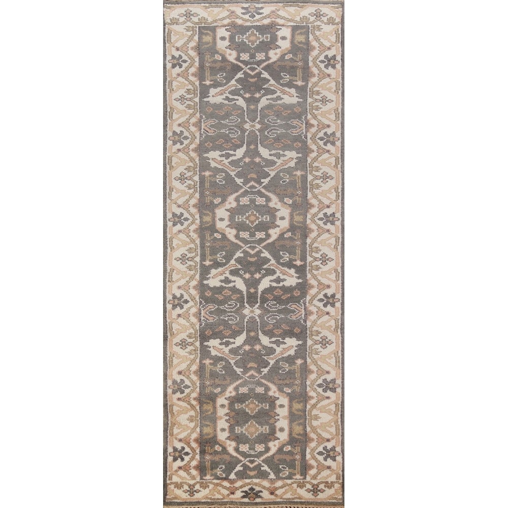 Gray Oushak Oriental Runner Rug Transitional Handmade Wool Carpet - 2'7" x 9'11"