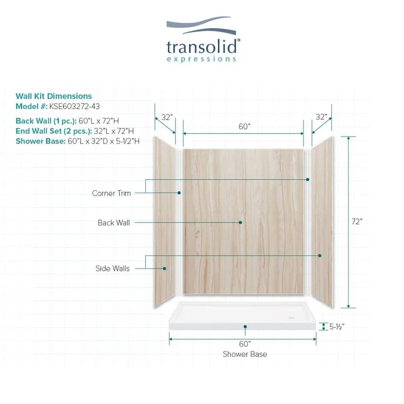 Transolid Expressions 60-in X 32-in X 72-in Glue to Wall Shower Kit - 32" x 60" x 72"
