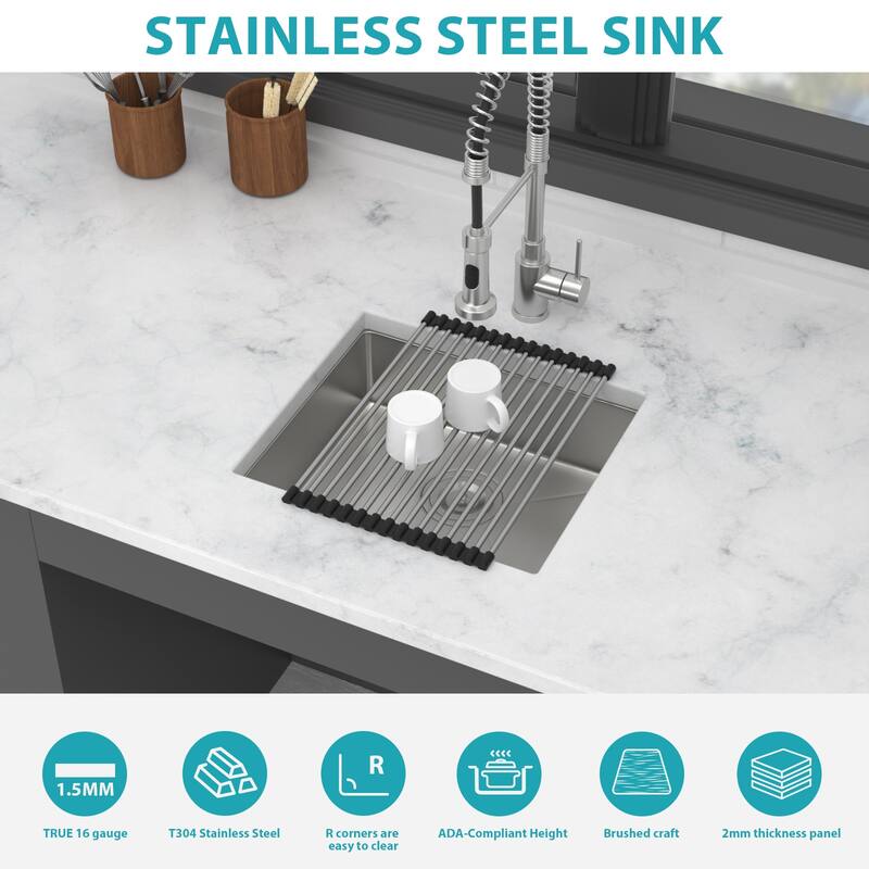 Kitchen Sink, 18 Inch Undermount Sink 5.5-Inch Single Bowl 16 Gauge Stainless Steel 18x16x5.5 Inch Sinks Basin
