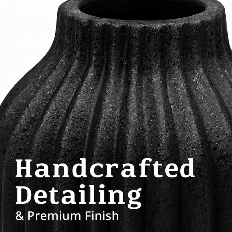 ARIA HOME Black Vertical Modern Ceramic Grooved Table Vase Set of 2