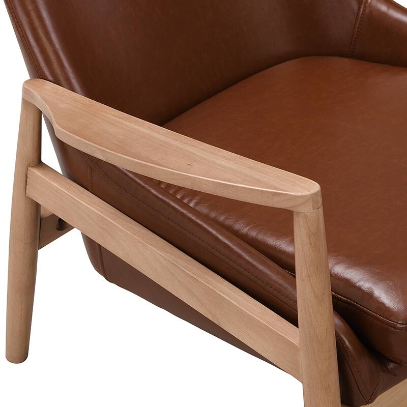 Faux Leather Accent Chair Set of 2, Upholstered Armchair with Wood Frame, High Back Reading Leisure Chair for Living Room
