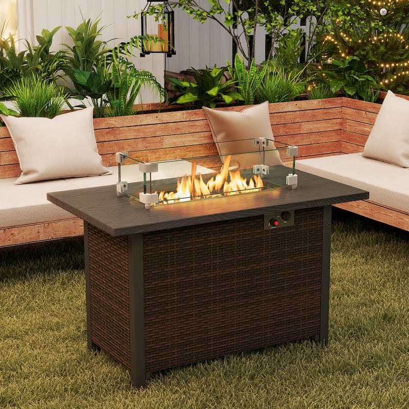 Gymax 42 Inch Patio Rattan Propane Fire Pit Propane Gas Fire Pit Table - See Details