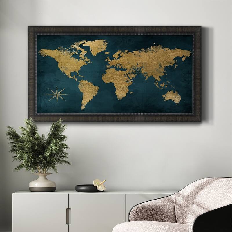Navy Gold Map Premium Framed Canvas- Ready to Hang