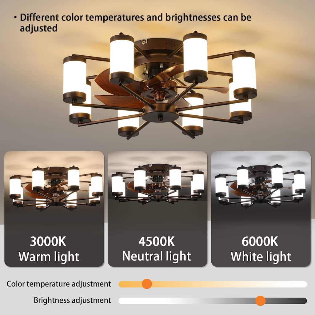 22 Inch Ceiling Fan with LED Light, 5-Blade Fan with Cylindrical Light Fixtures
