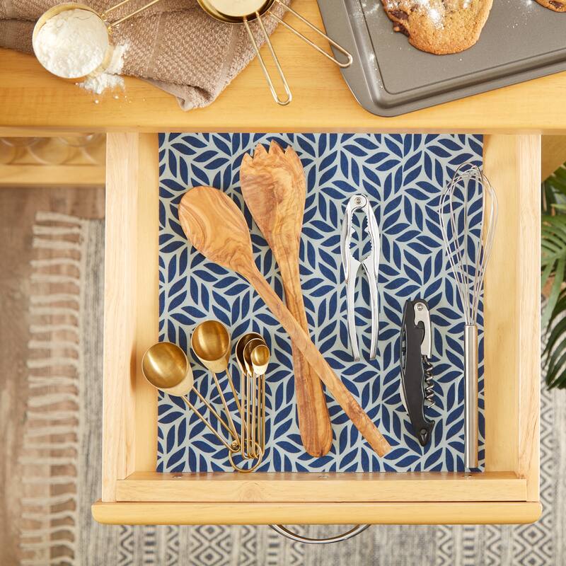 DII Nautical Blue Market Print Fridge Liner (Set of 6) - Nautical Blue Abstract Leaf
