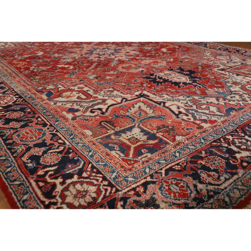 Hand Knotted Oriental 100% Wool Carpet Traditional Medallion Red Heriz (serapi) Area Rug - 11' 10'' X 8' 8''