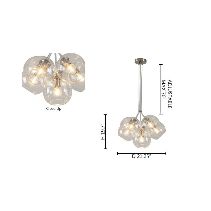 7-Light Satin Nickel Chandelier With Droplet Clear Glass Shades