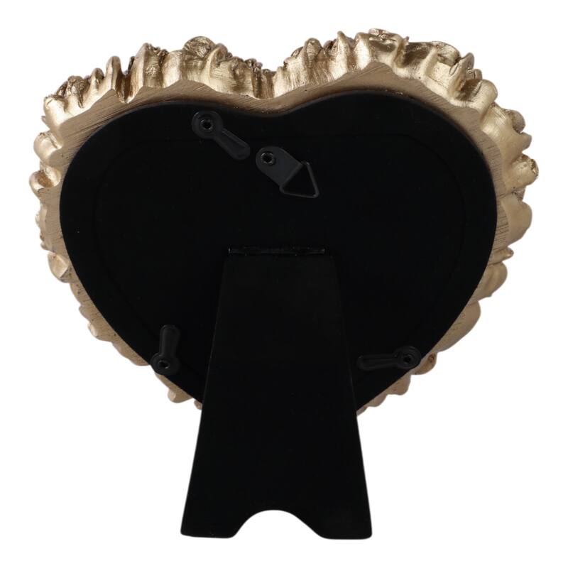Polyresin Heart Shape Photo Frame 3D Rose Glam Style Decor - 6" Gold