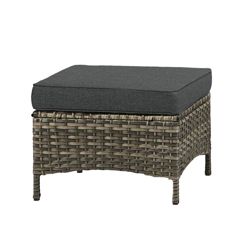 Outdoor Rattan Wicker cushioned Footstool Ottomans Set of 2