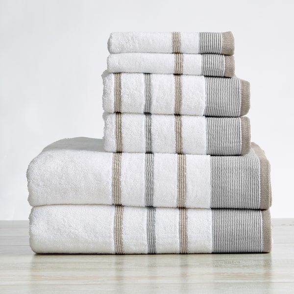 Linery & Co. Combed Cotton Absorbent & Durable Decorative Towel Set. - 6 Piece Set - Glacier Grey / Cappuccino