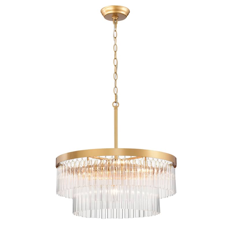 Casandra 5-light Two-Tier Crystal Glass Rod Drum Chandelier - Glossy Bronze