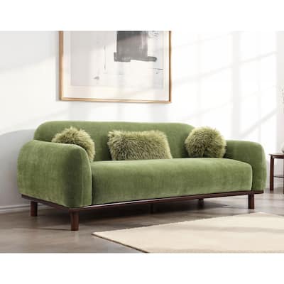 Furniture of America Velin Mid Century Modern OEKO TEX Chenille Sofa with Ball Pillows