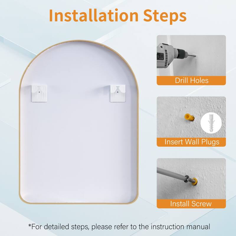 24 in./28 in. W x 36 in. H Bathroom Wall Mounted Arched Anodized Aluminum Framed Mirror