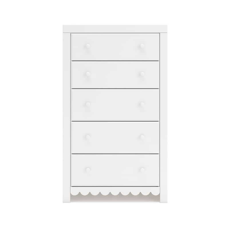Molv Tall Dresser Chest, 5 Drawers, Contemporary Laminate Matte White