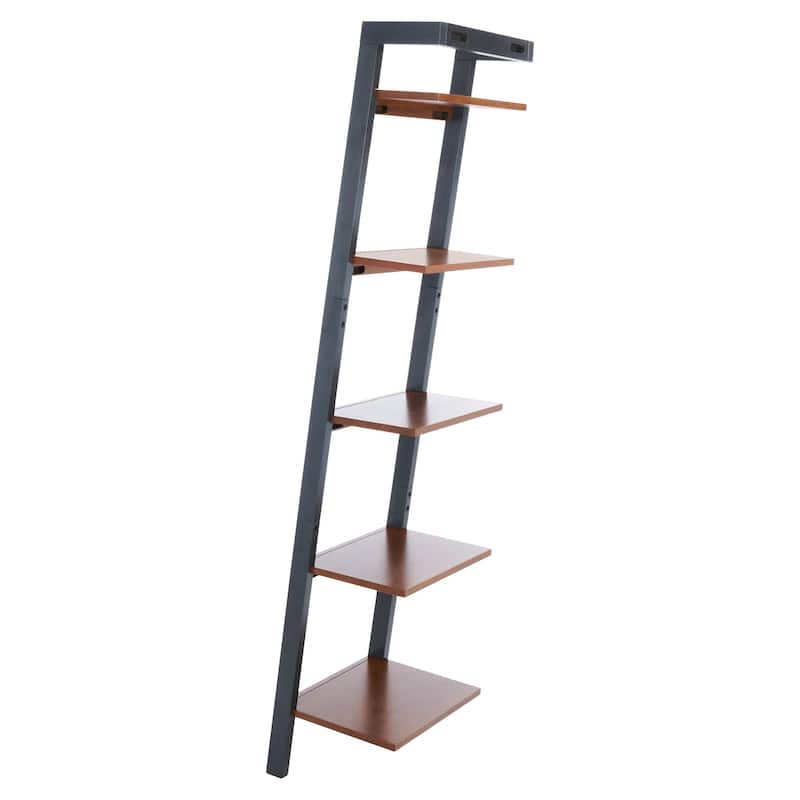 SAFAVIEH Sigrun Natural/Charcoal 5-Tier Leaning Etagere - 18.1" W x 11" L x 72.4" H - 18Wx11Dx72H